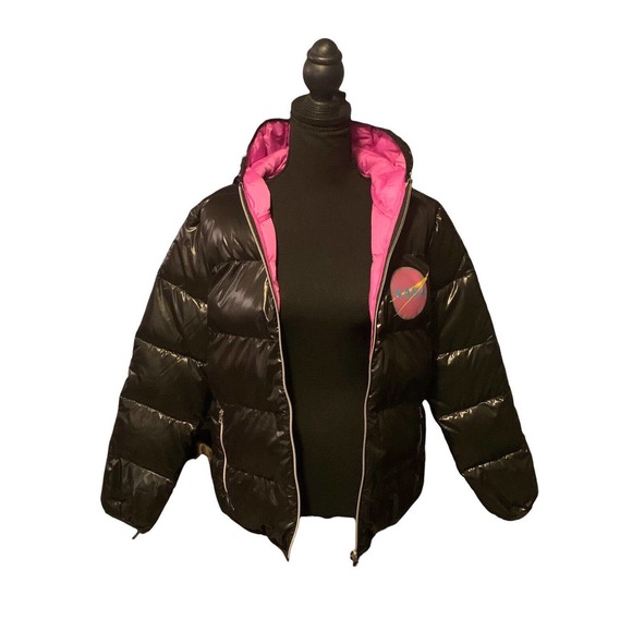 NASA Black/Hot Pink Puffer Quilted Space Jacket Chic Threads Women’s Large‎ - Picture 4 of 15